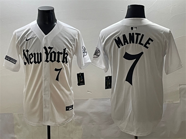 Men's New York Yankees #7 Mickey Mantle White 'Gothic Legacy Edition' Vapor Premier Limited Stitched Baseball Jersey
